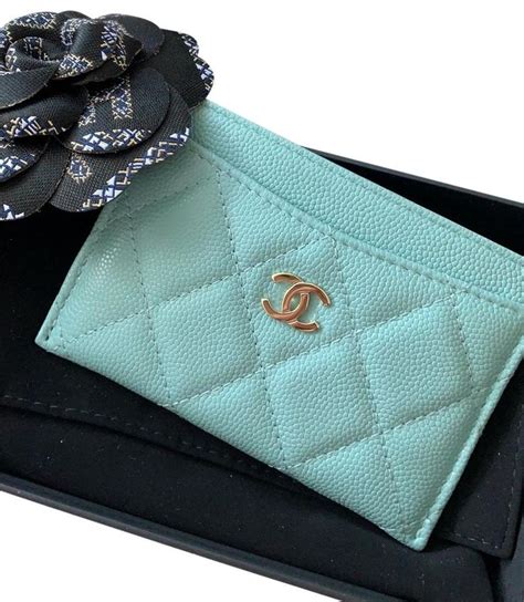 light blue chanel card holder|Chanel card holder zipped.